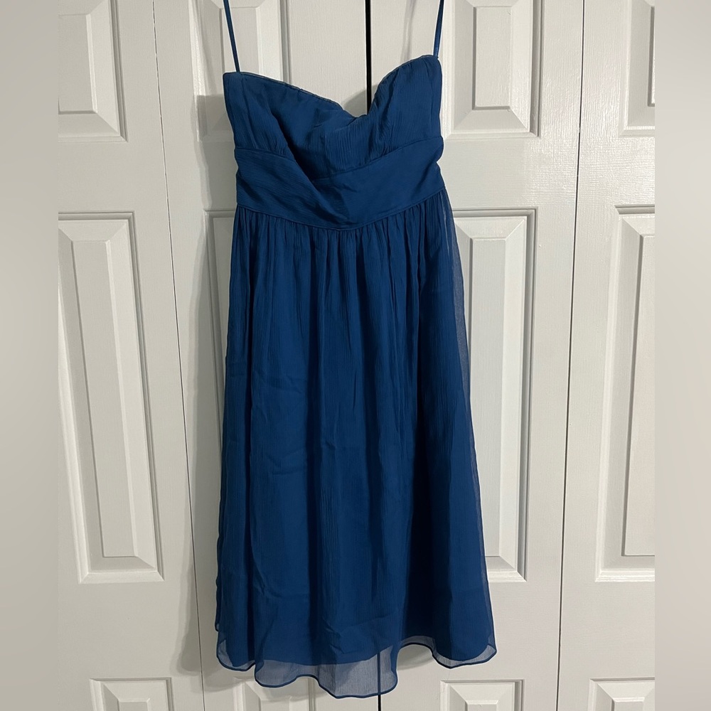 J. Crew Blue Strapless Chiffon Prom Dress